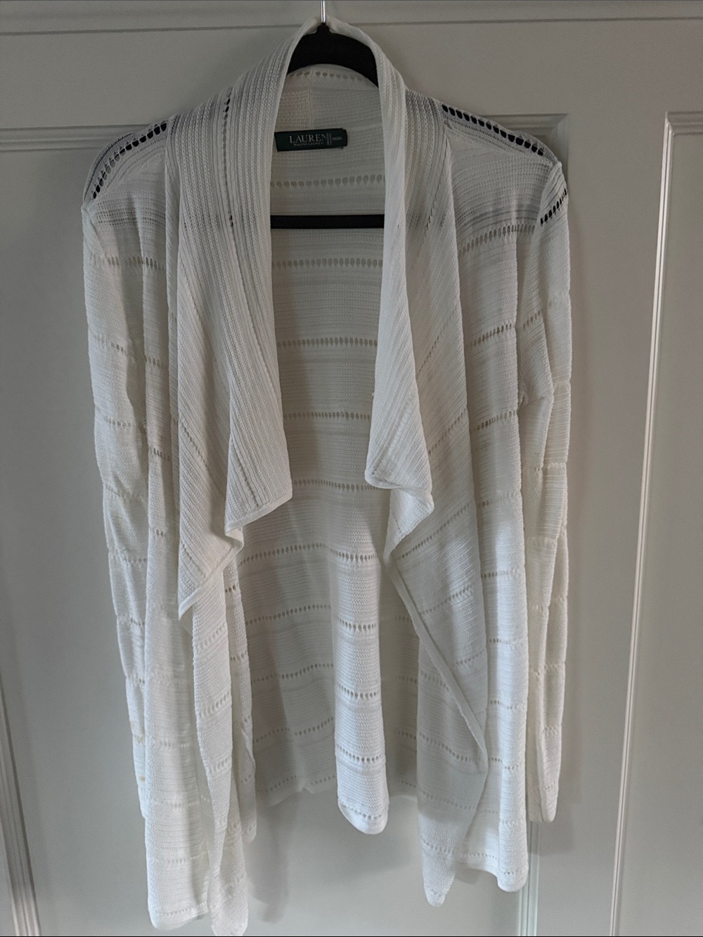 Lauren Ralph Lauren White Draped Open-Front Knit Cardigan